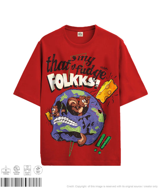 Skull Folks Print T-shirt - Red