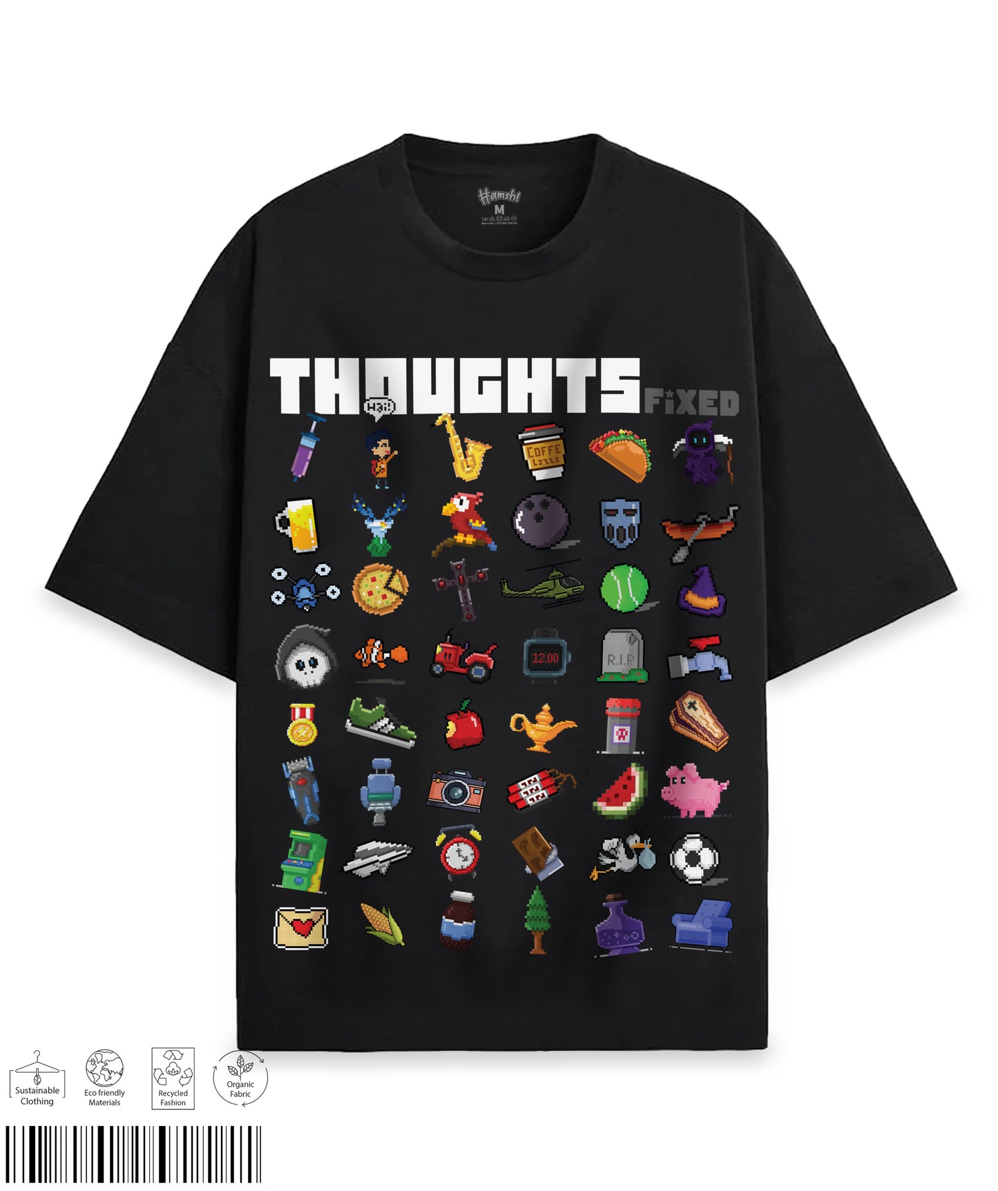 Thoughts Fix Print T-shirt - Black