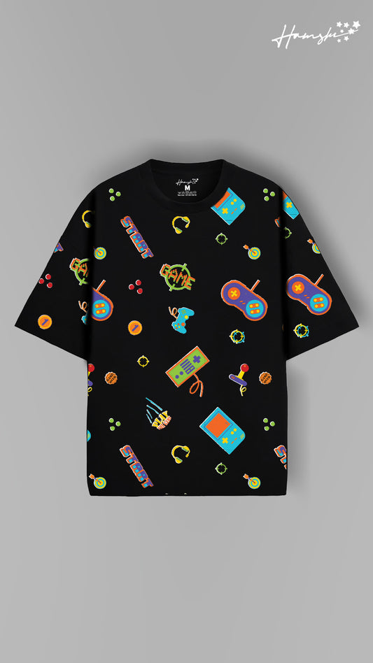 Retro Gaming All Over Print T-shirt - Black