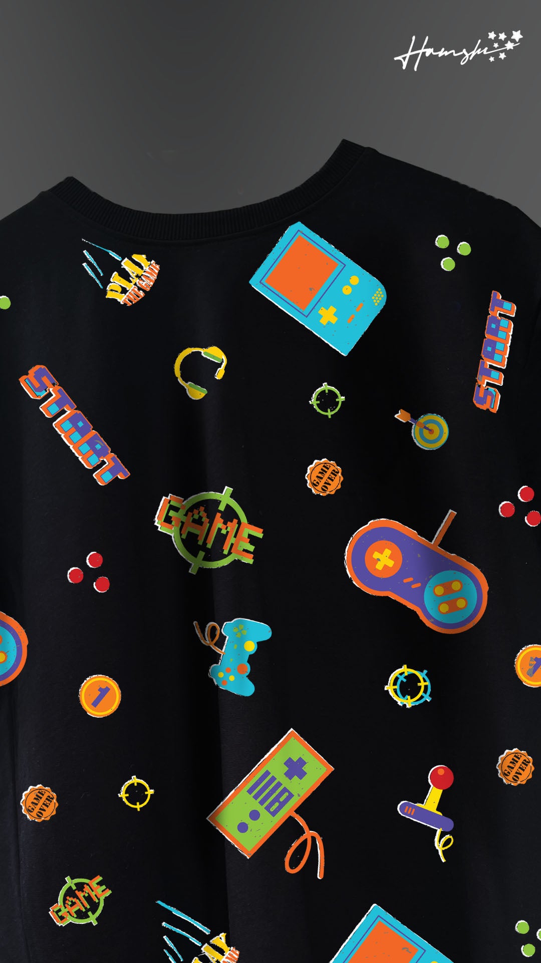 Retro Gaming All Over Print T-shirt - Black