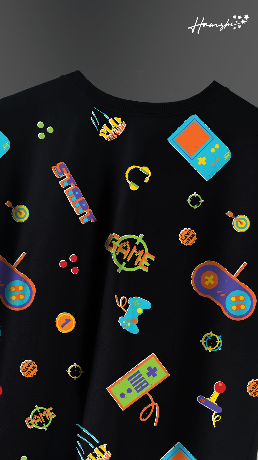 Retro Gaming All Over Print T-shirt - Black