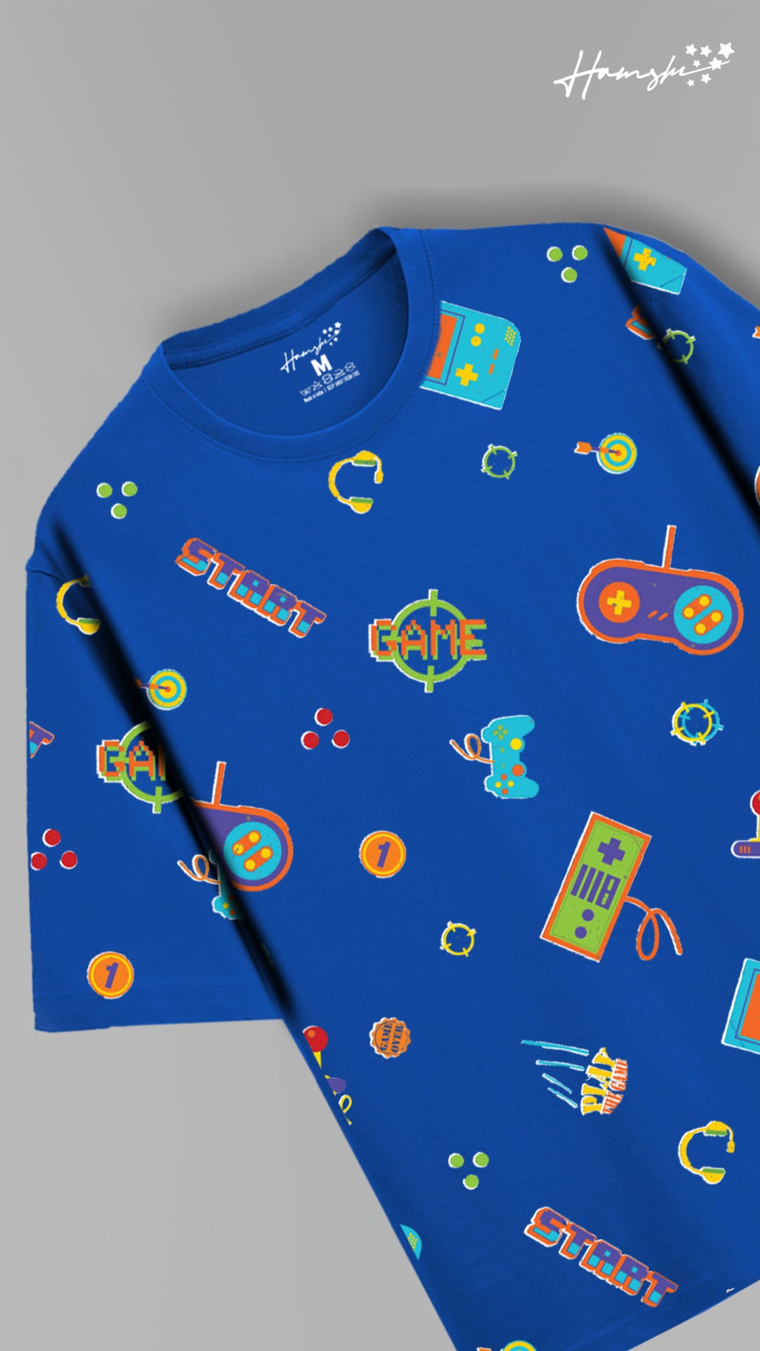 Retro Gaming All Over Print T-shirt -Blue
