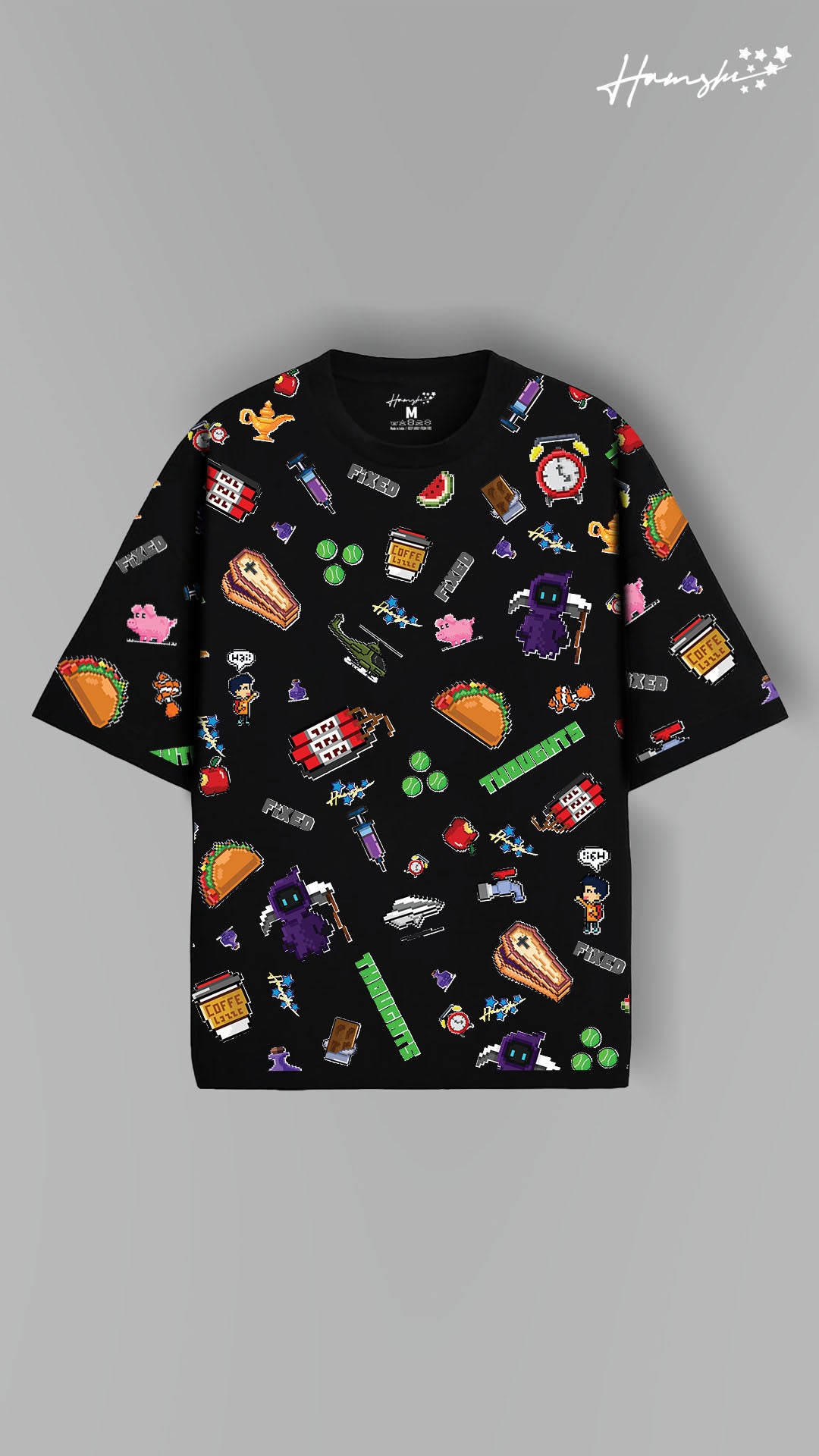 Emojis All Over Print T-shirt - Black