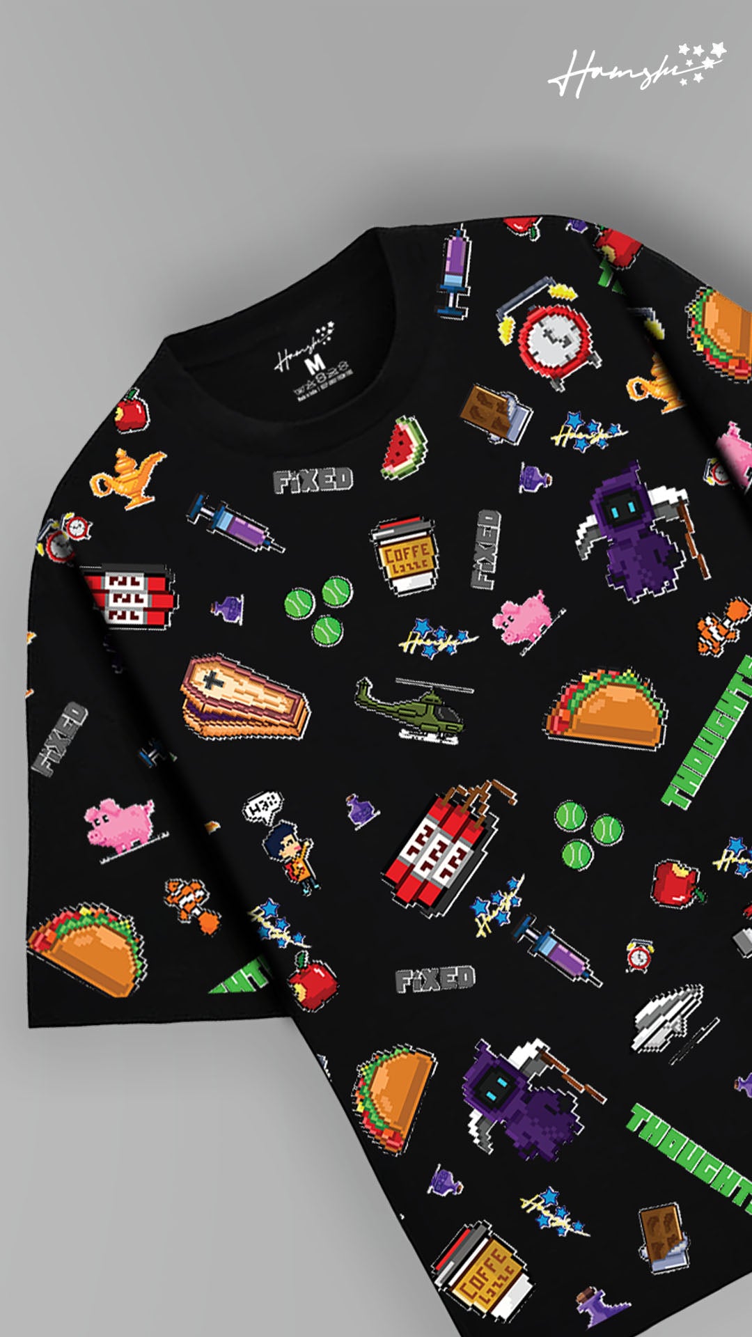 Emojis All Over Print T-shirt - Black
