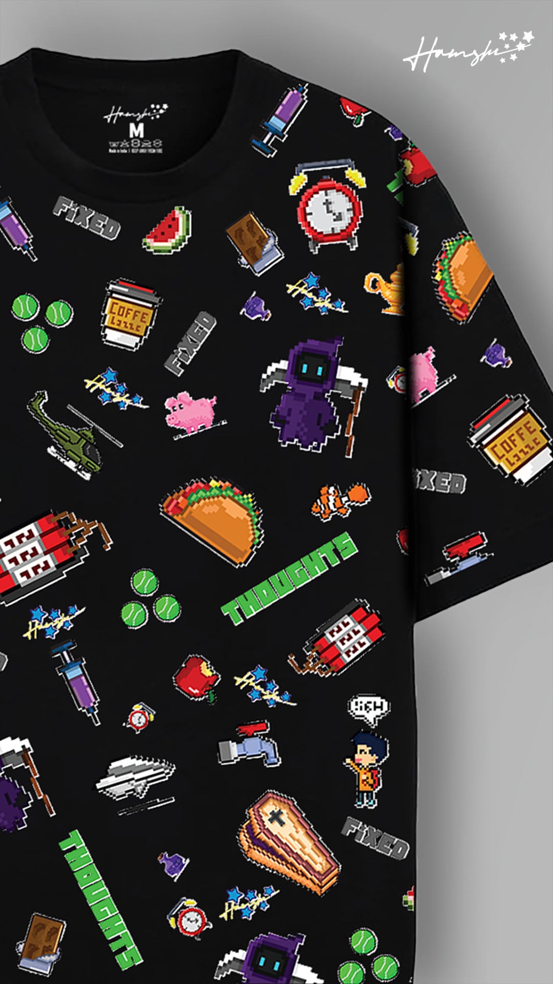 Emojis All Over Print T-shirt - Black