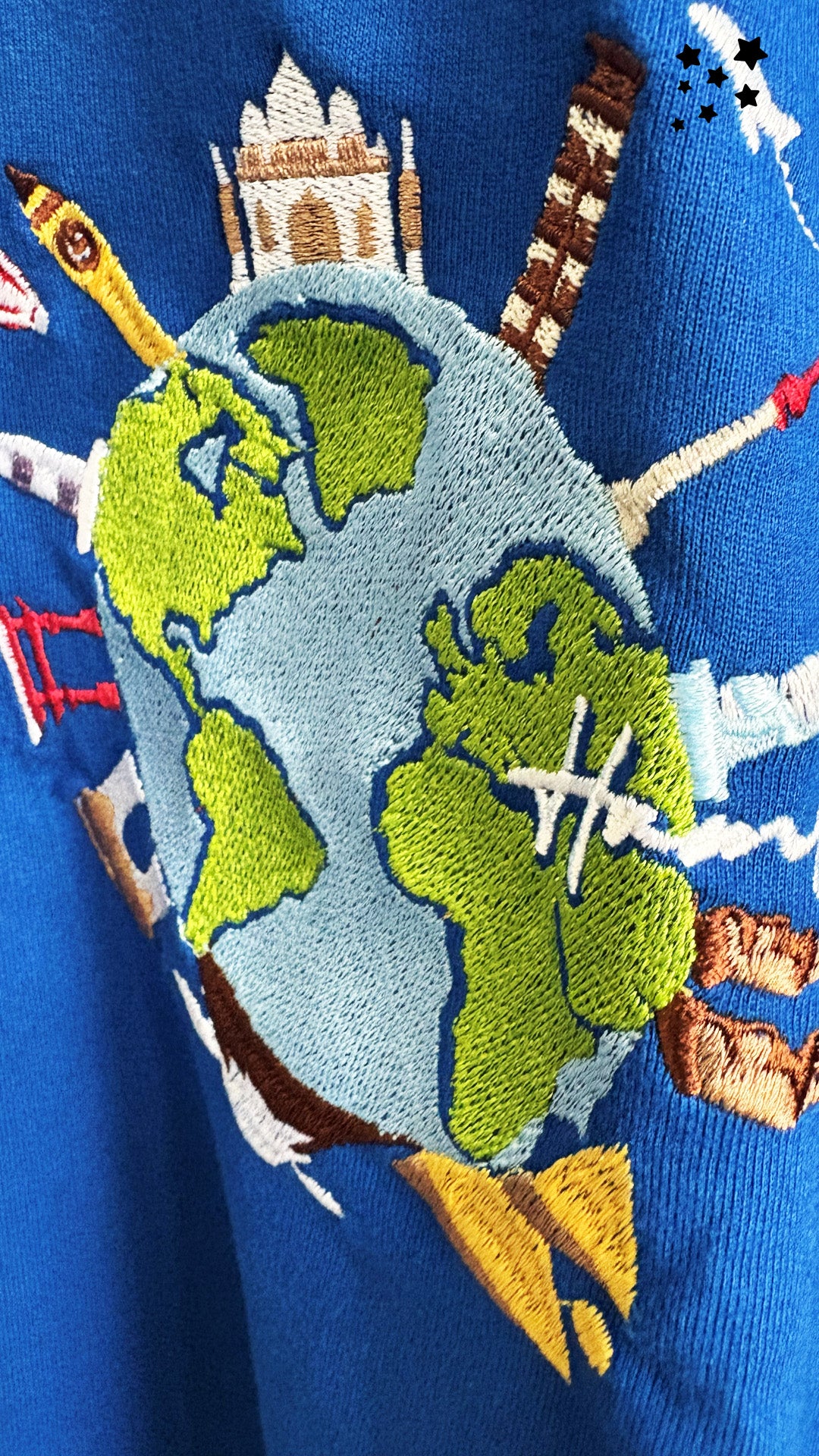 Global Travel Embroidery T-shirt - Blue