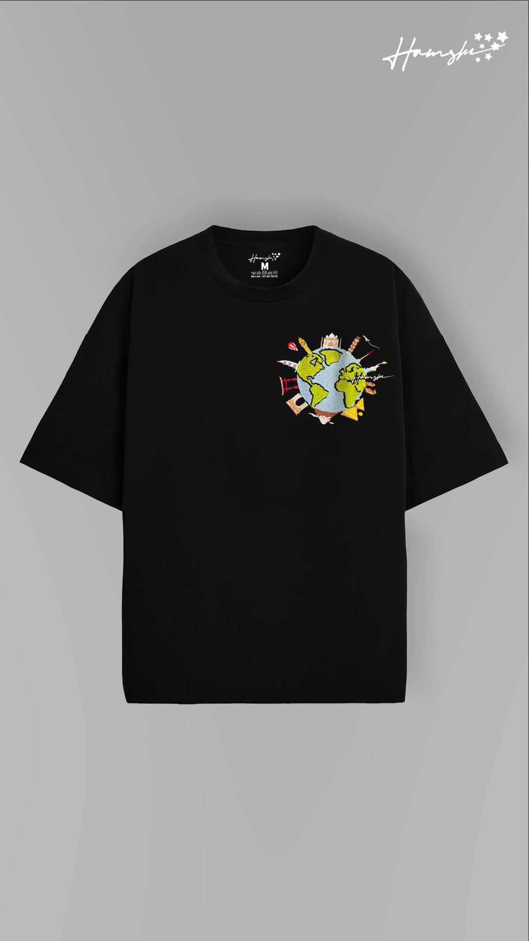 Global Travel Embroidery T-shirt - Black