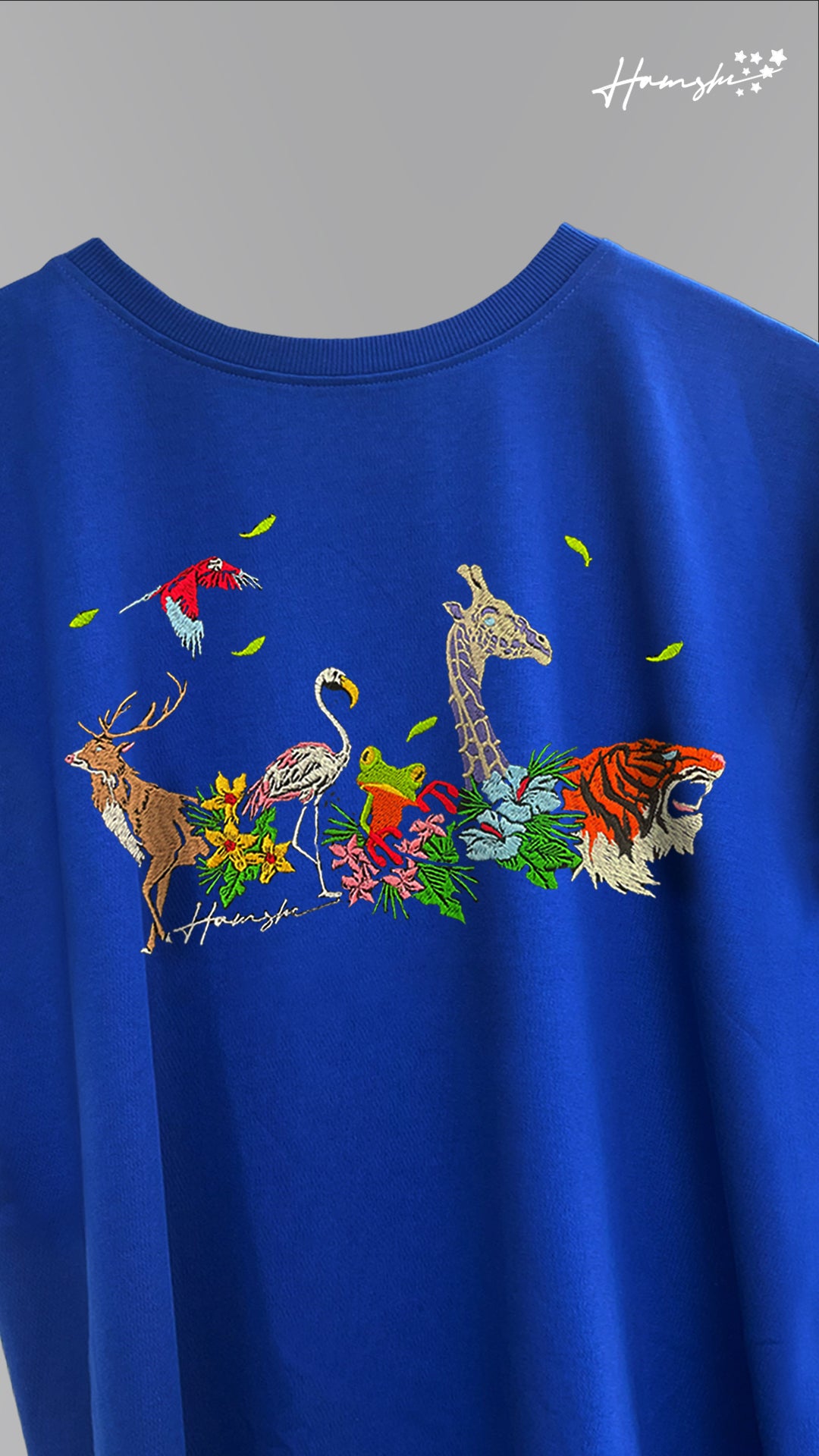 Jungle Biodiversity Embroidery T-shirt - Blue