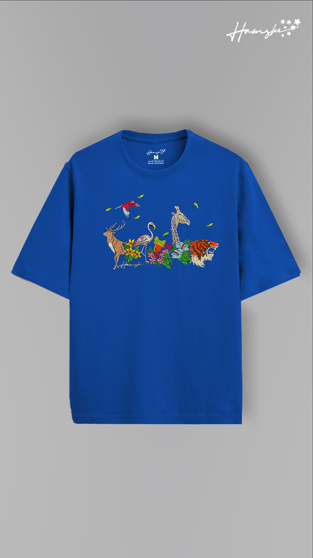 Jungle Biodiversity Embroidery T-shirt - Blue
