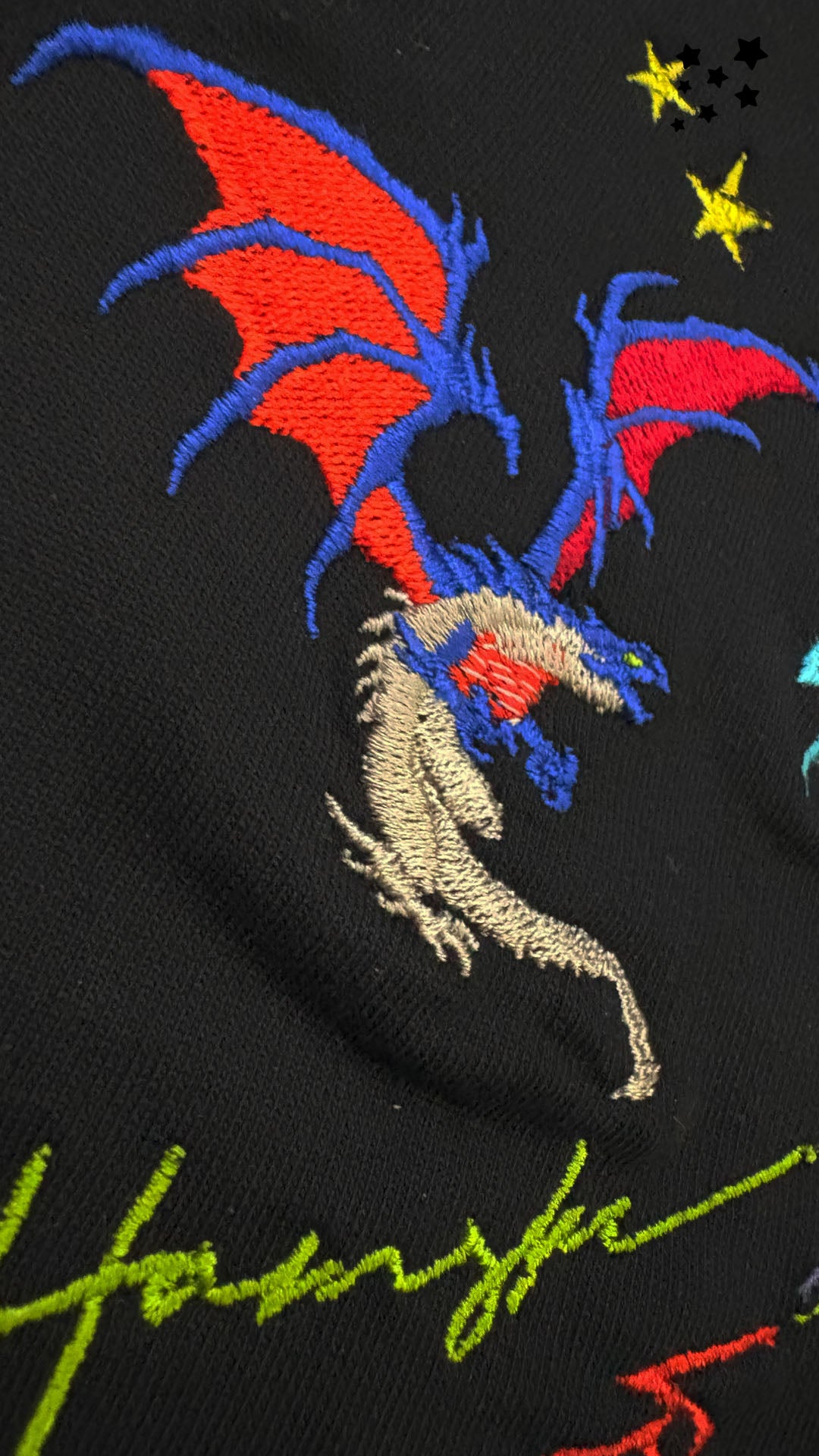 Dragons Fire Embroidery T-shirt - Black