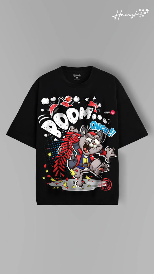Boom Cat Print T-shirt - Black