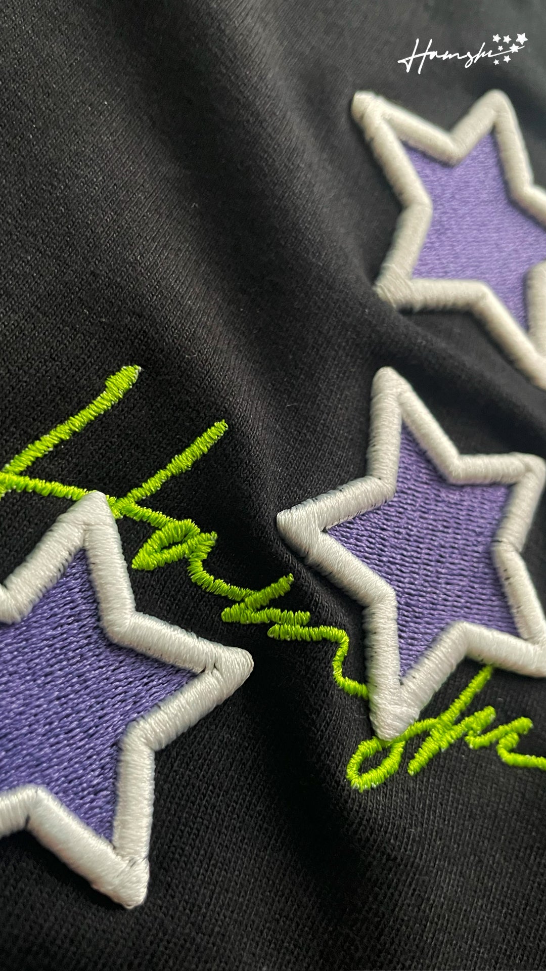 Stars- 3D Embroidery Hoodie - Black