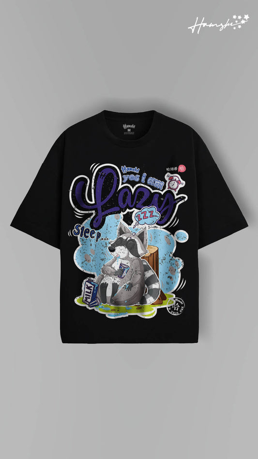 Lazy Fox Print T-shirt - Black
