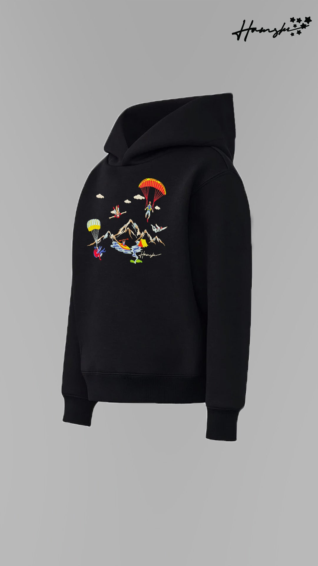 Mountaineer Embroidery Hoodie - Black