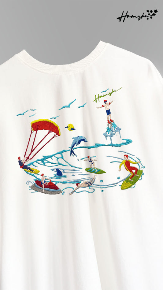 Sea Surfers Embroidery T-shirt - White