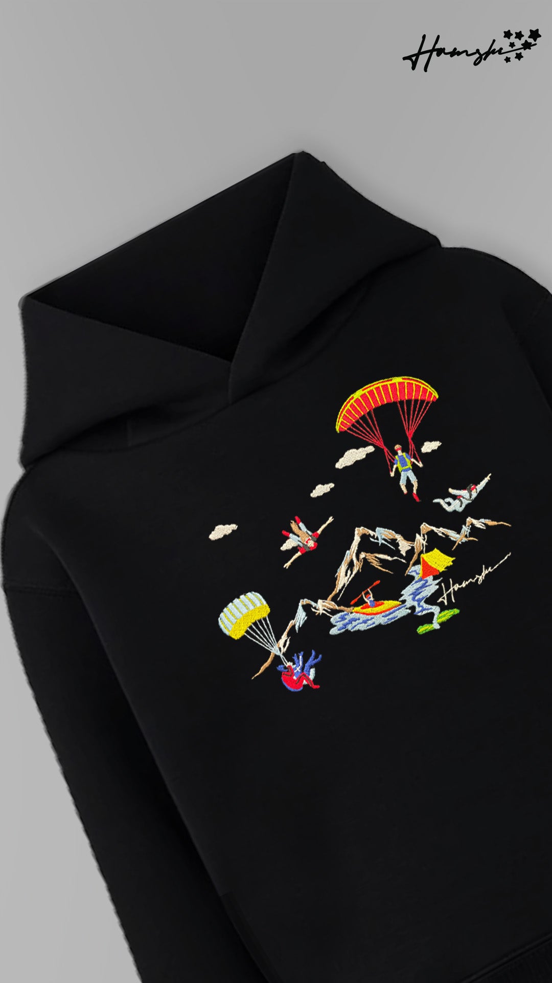 Mountaineer Embroidery Hoodie - Black