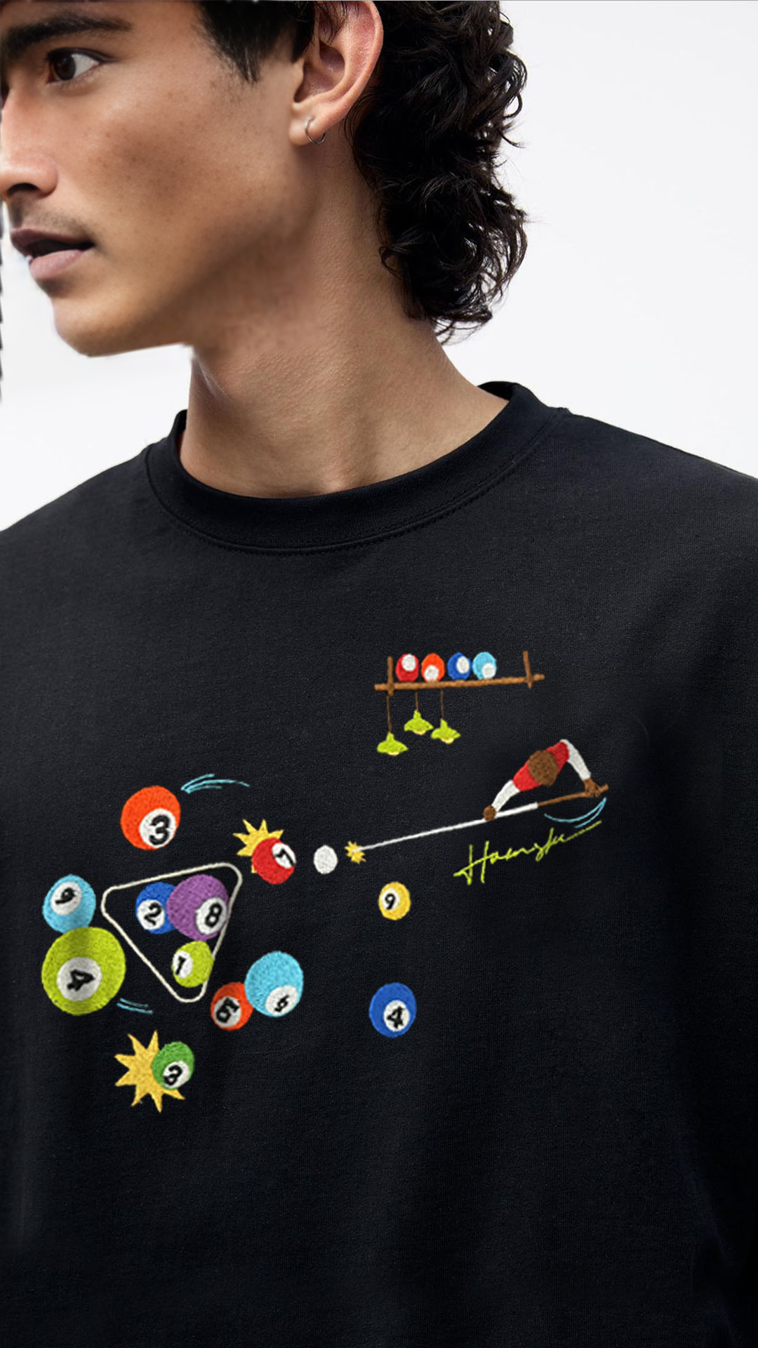 Billiards Embroidery T-shirt - Black