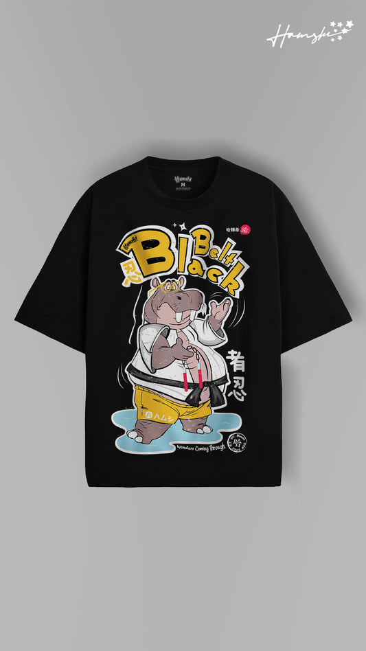 Hippo Black Belt Print T-shirt - Black