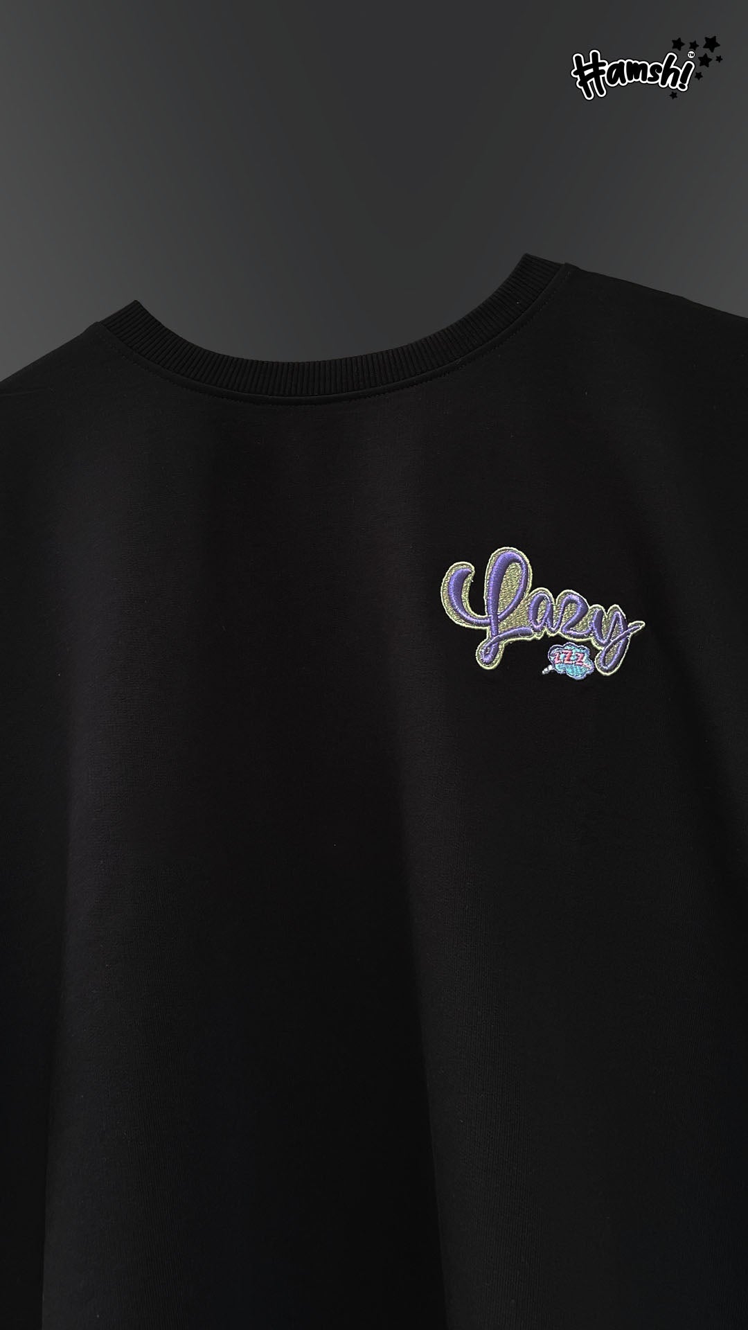 Lazy -3D Embroidery T-shirt - Black