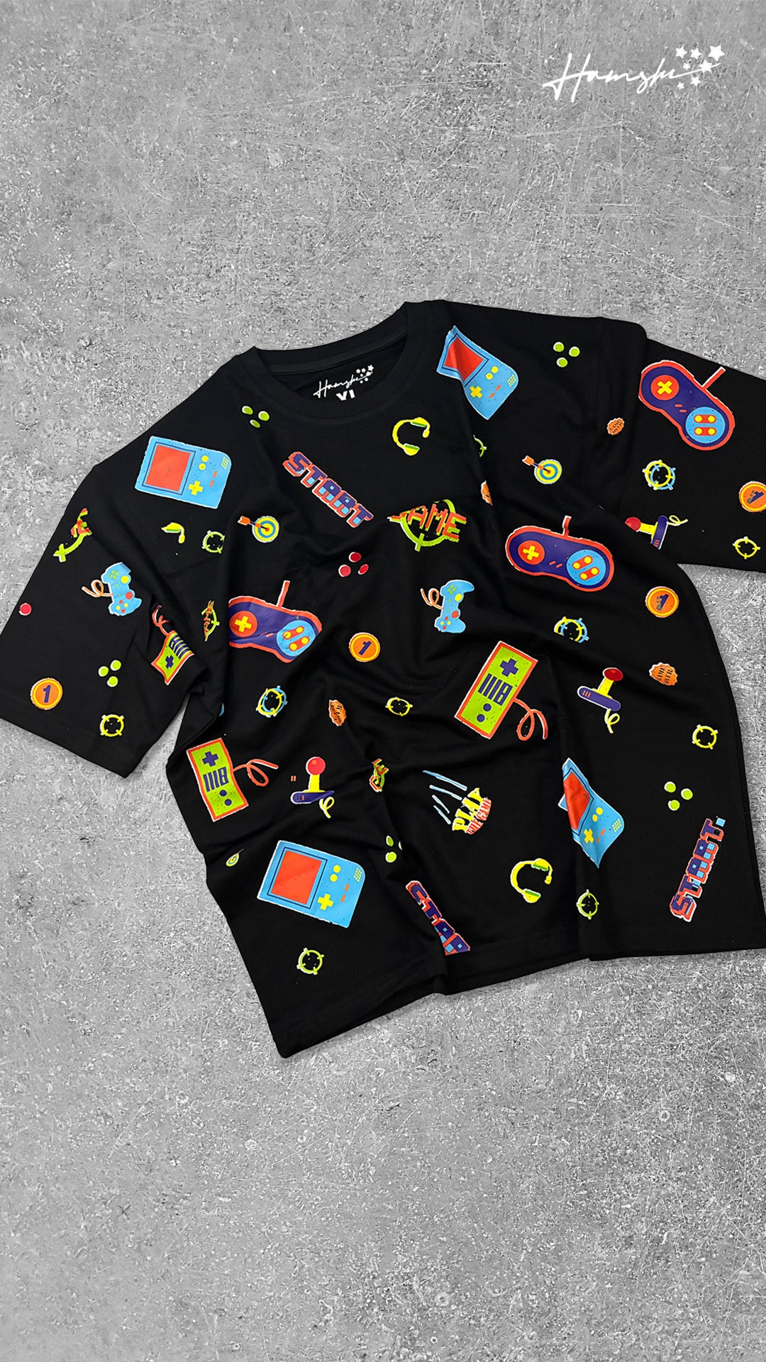 Retro Gaming All Over Print T-shirt - Black