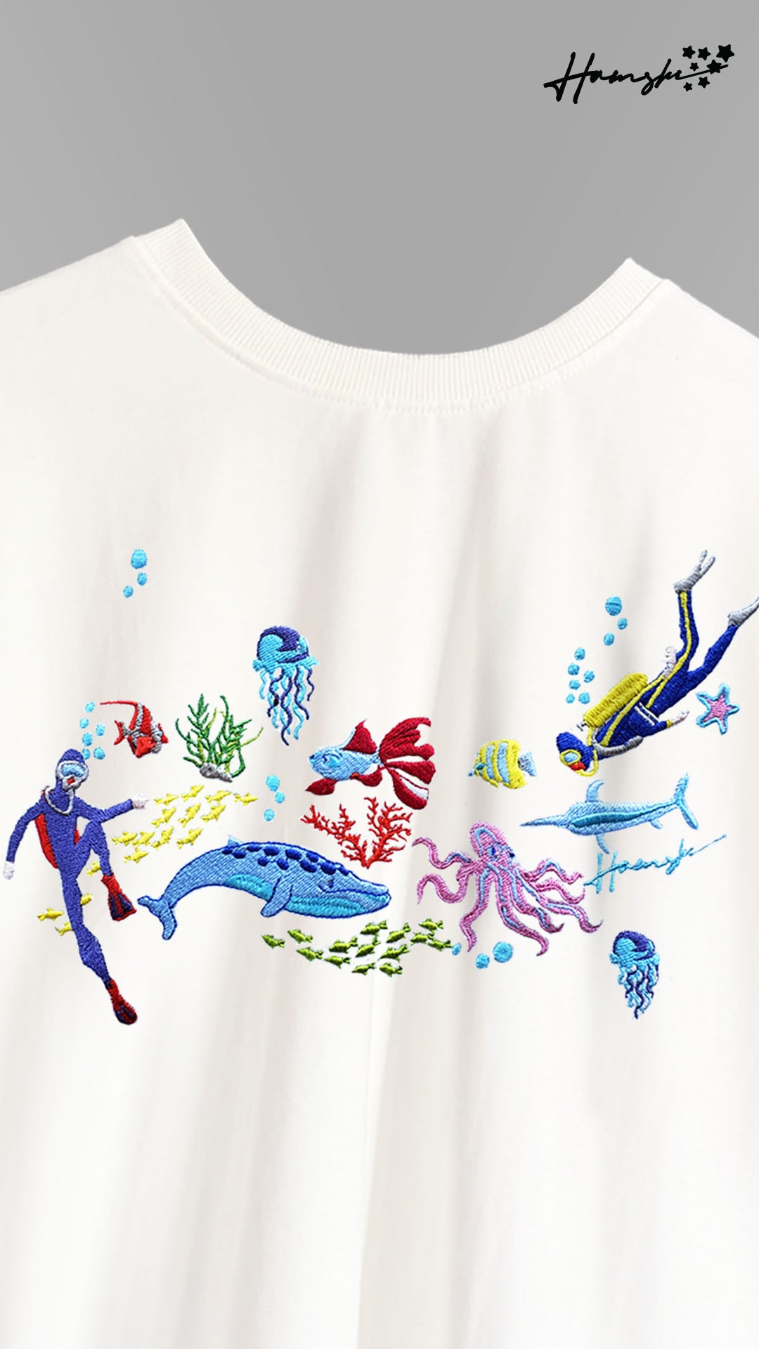 Scuba Divers Embroidery T-shirt - White
