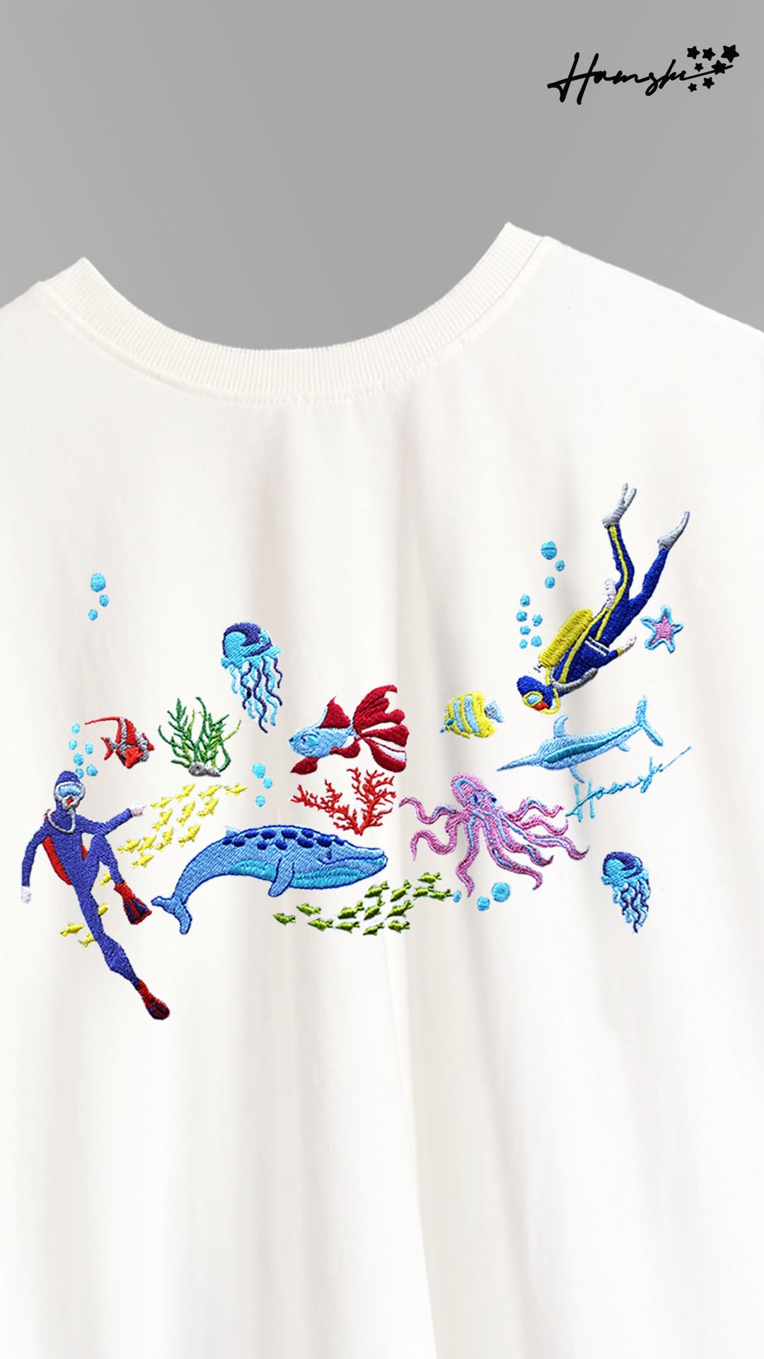 Scuba Divers Embroidery T-shirt - White