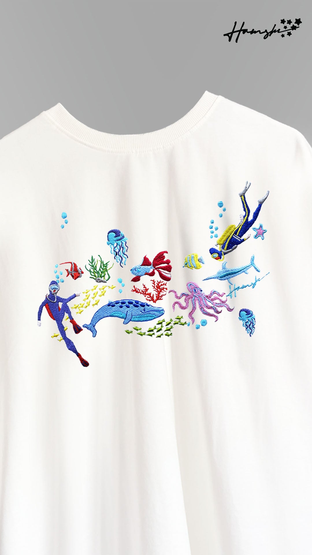 Scuba Divers Embroidery T-shirt - White