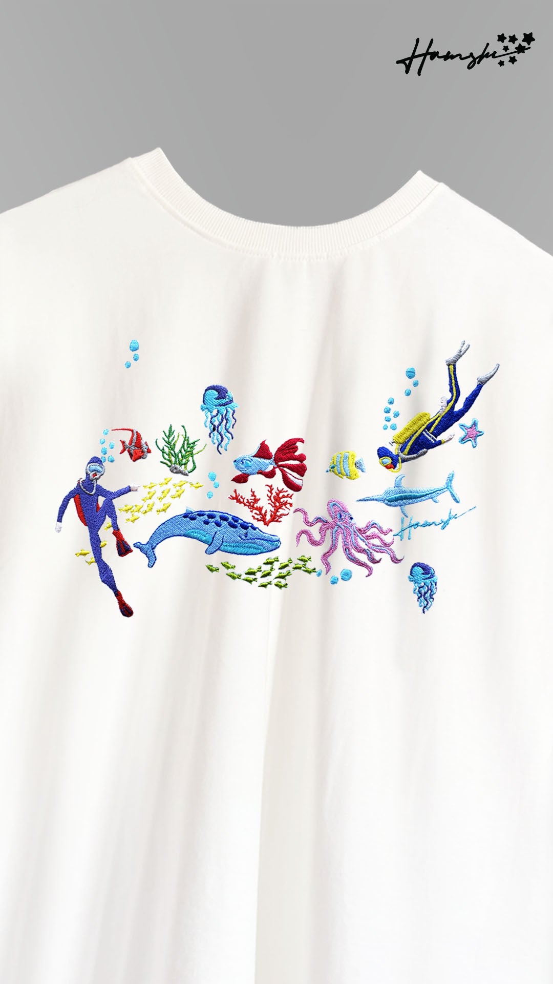 Scuba Divers Embroidery T-shirt - White