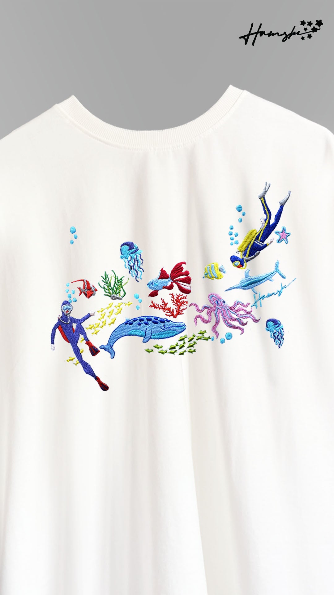 Scuba Divers Embroidery T-shirt - White