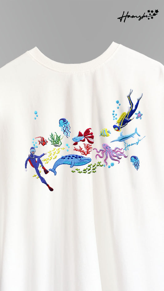 Scuba Divers Embroidery T-shirt - White