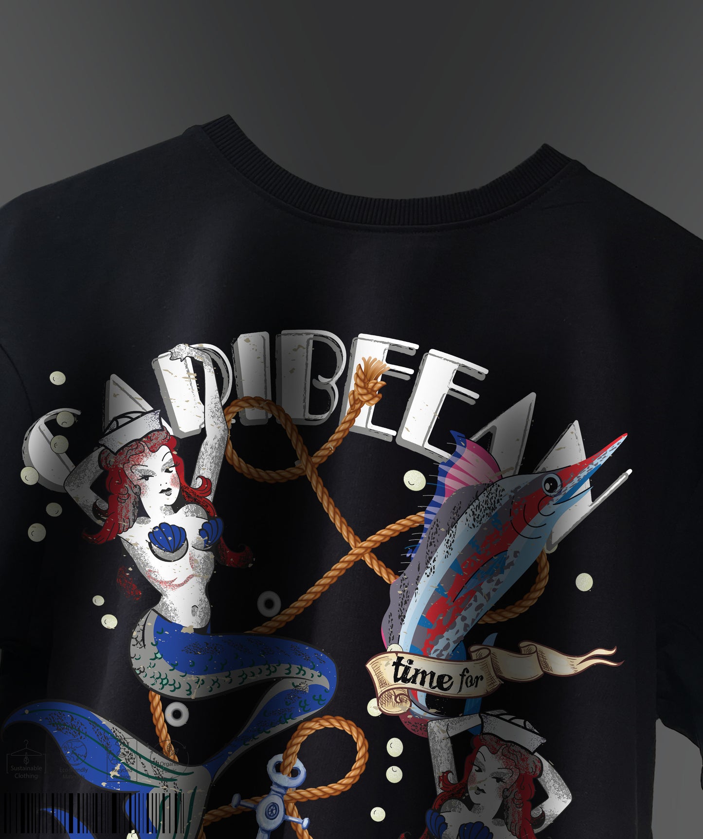 Mermaids Print T-shirt - Black