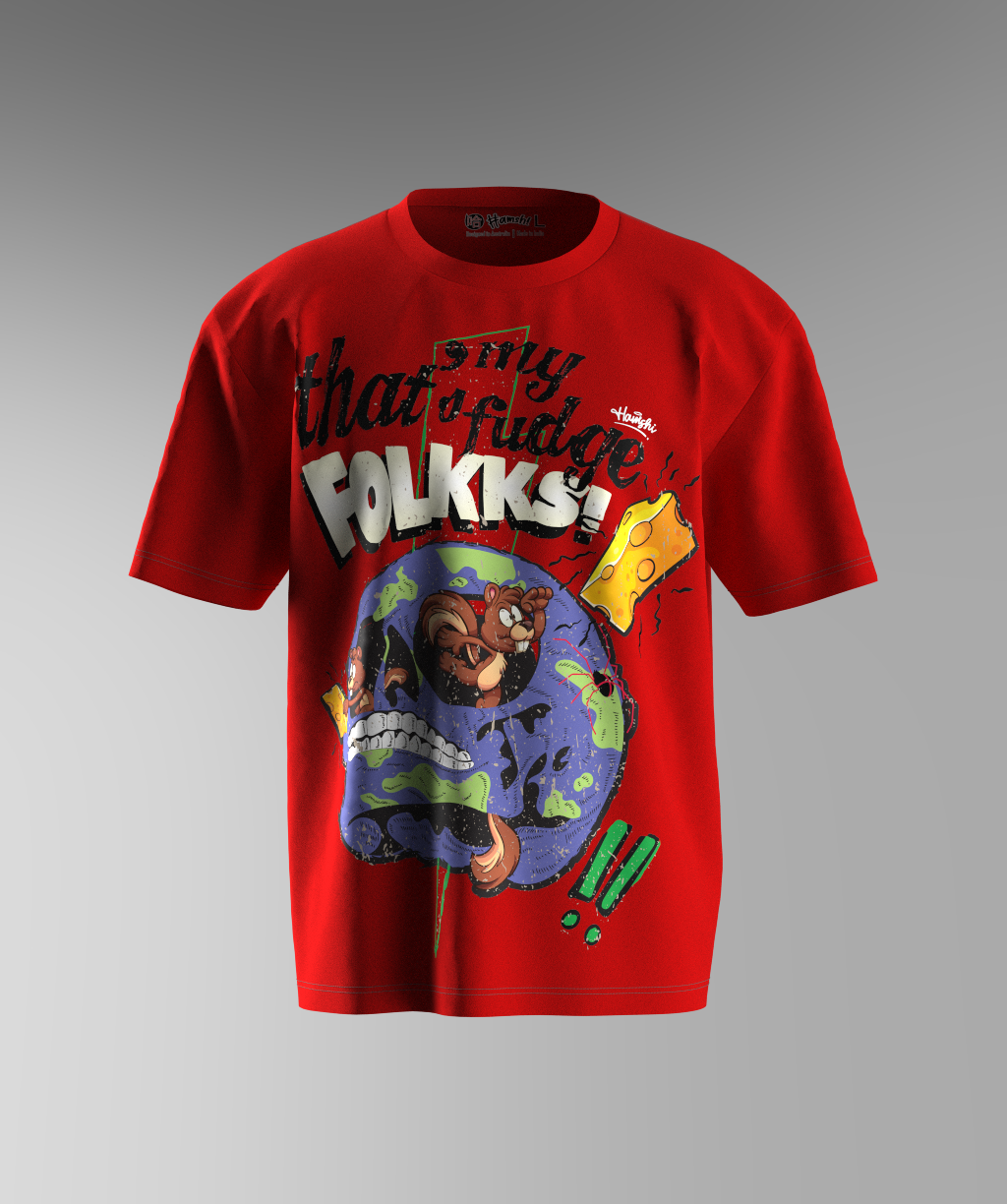 Skull Folks Print T-shirt - Red