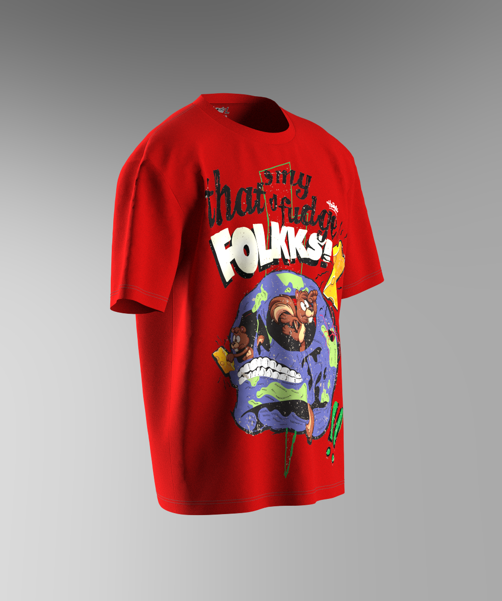 Skull Folks Print T-shirt - Red