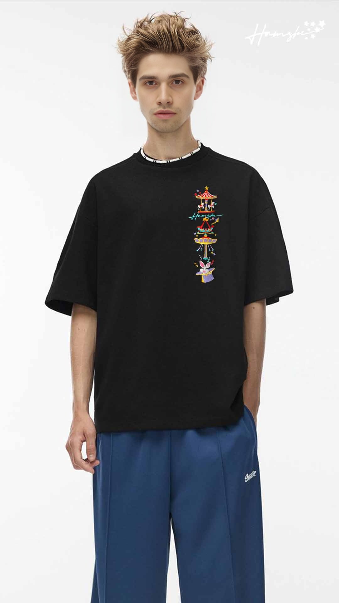 Circus Embroidery T-shirt - Black