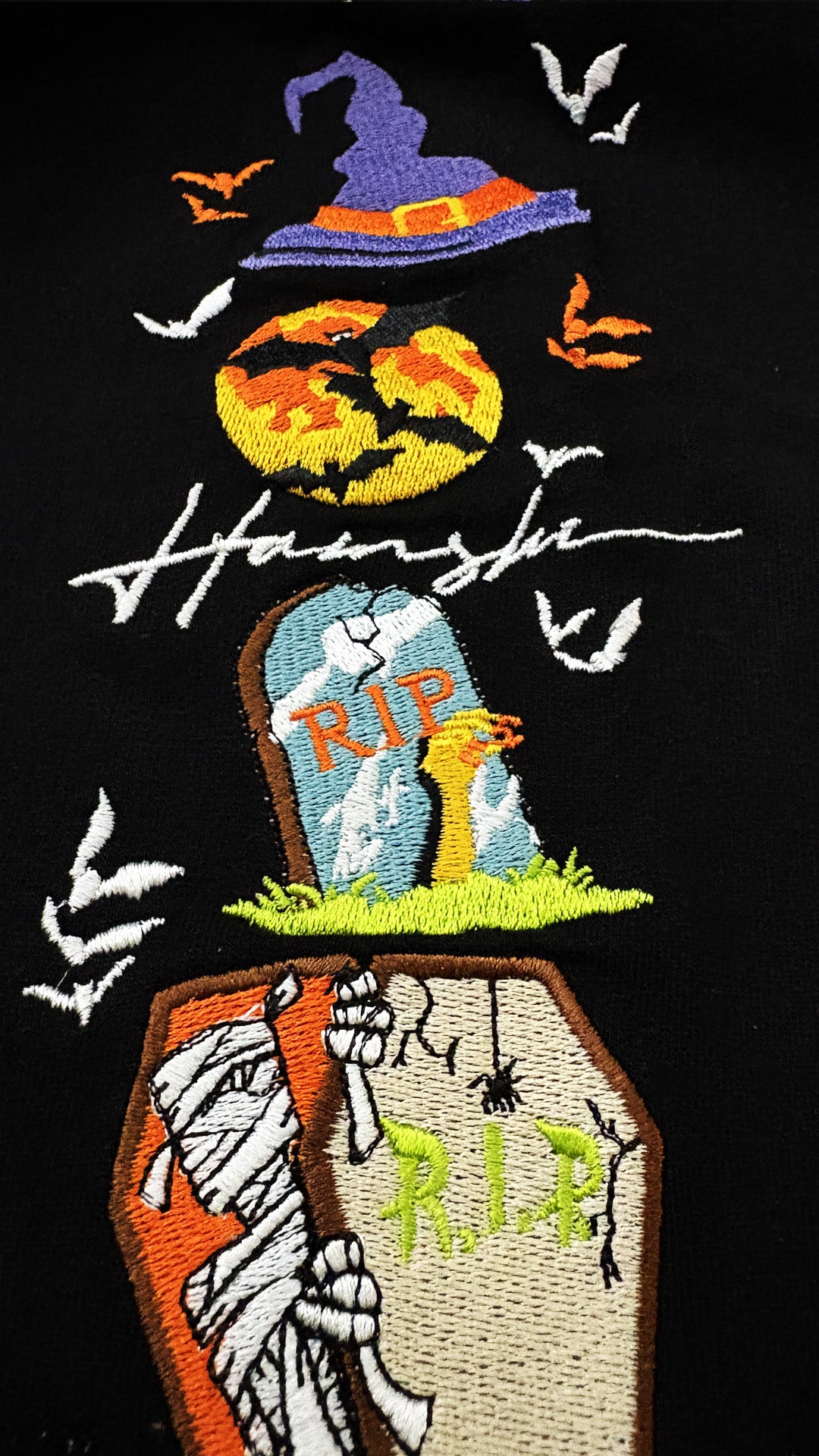 Halloween Embroidery T-shirt - Black