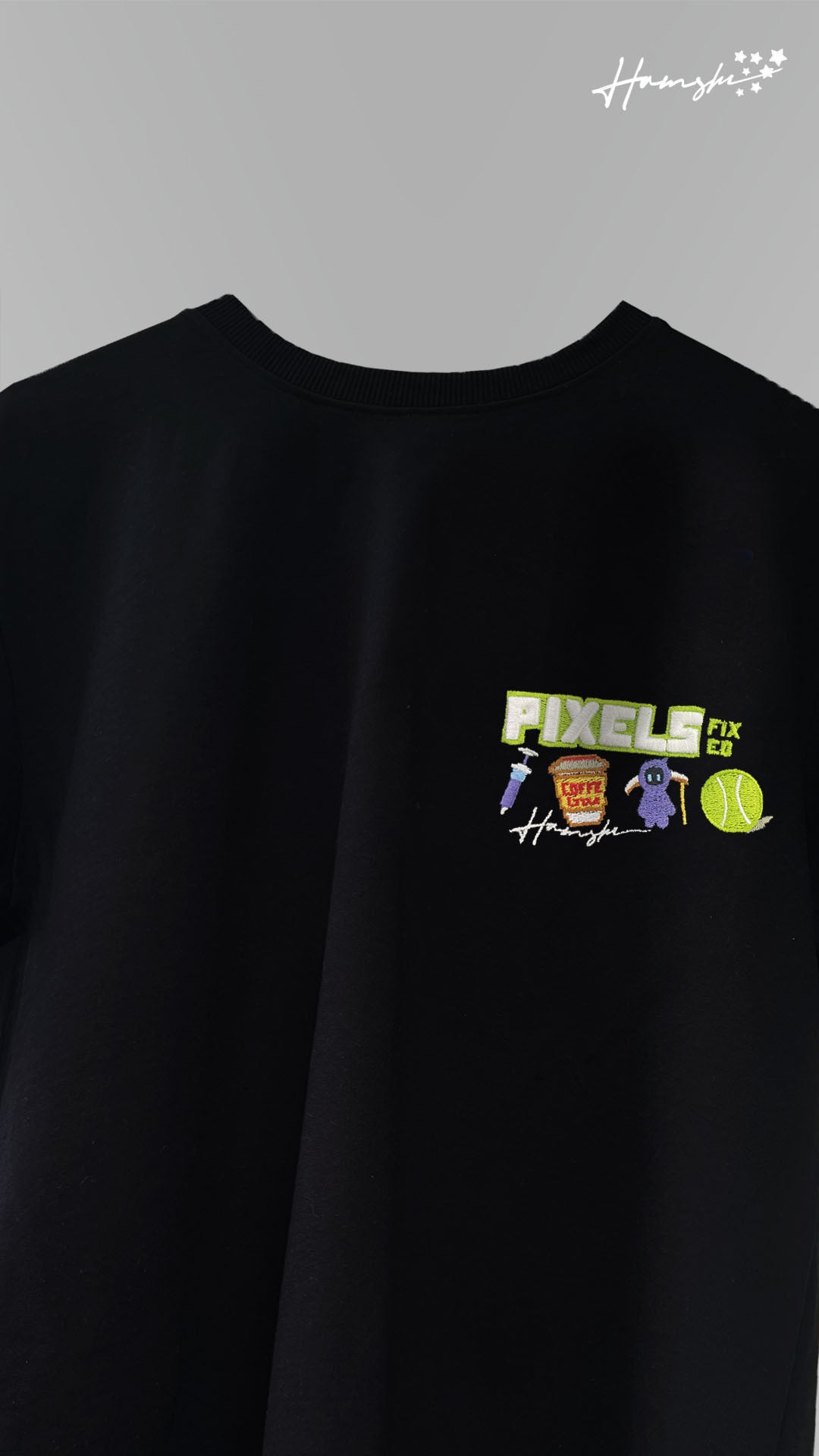 Pixel Art -3D Embroidery T-shirt - Black