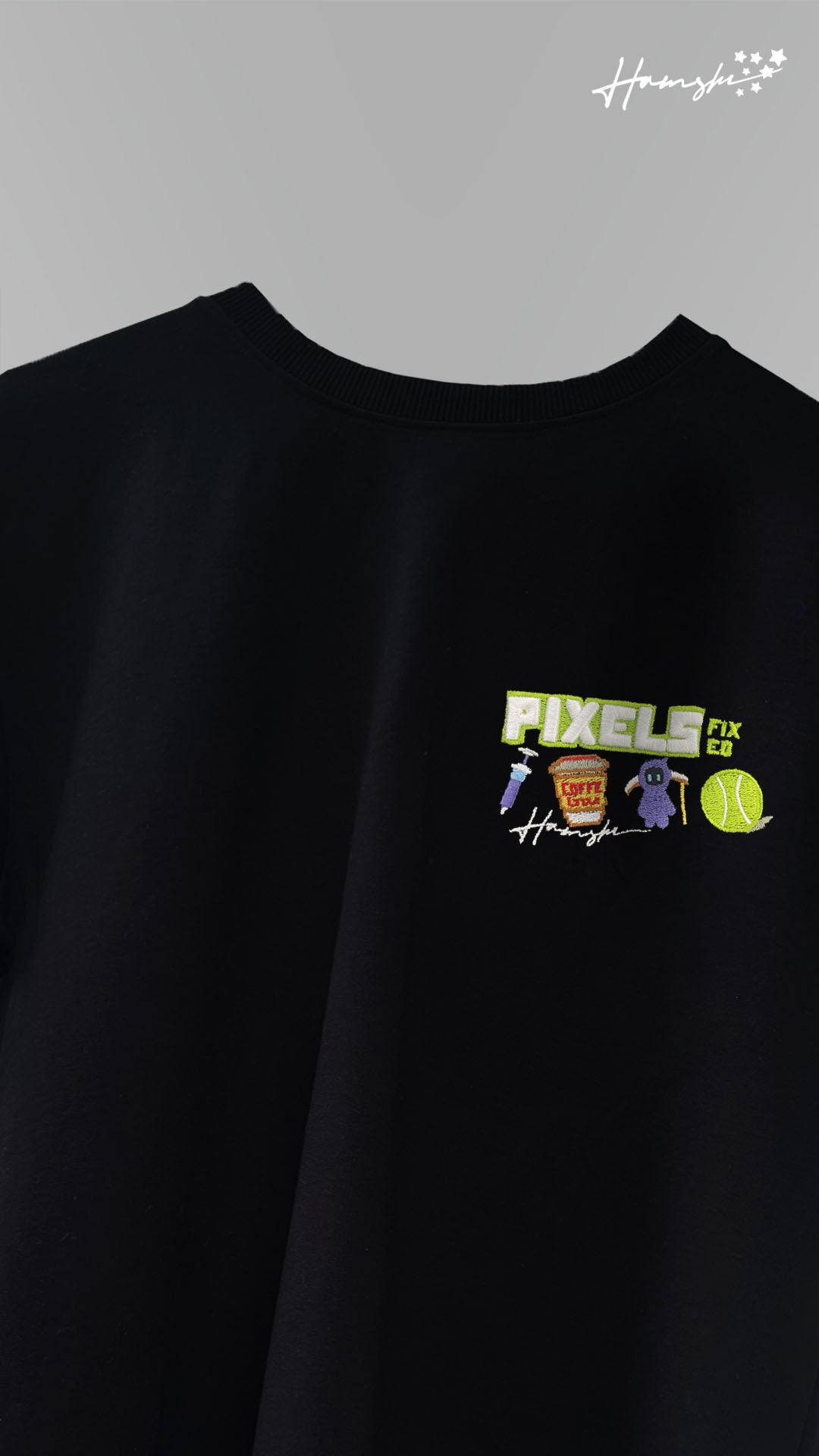 Pixel Art -3D Embroidery T-shirt - Black