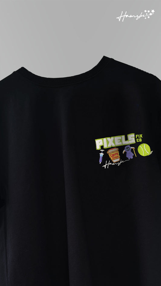 Pixel Art -3D Embroidery T-shirt - Black