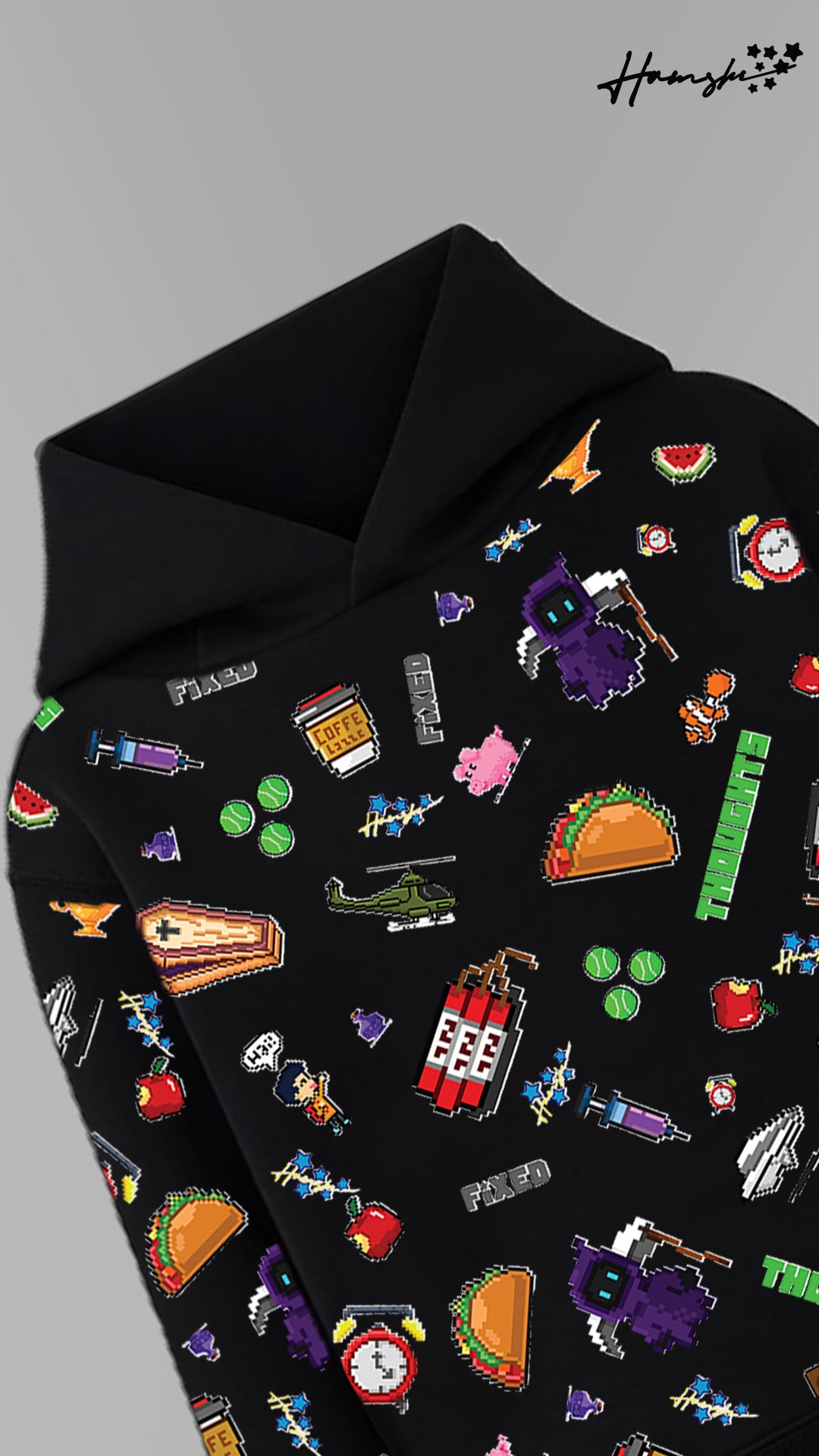 Emojis AOP Graphic Print Hoodie - Black