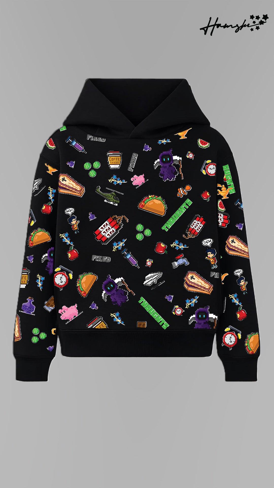 Emojis AOP Graphic Print Hoodie - Black