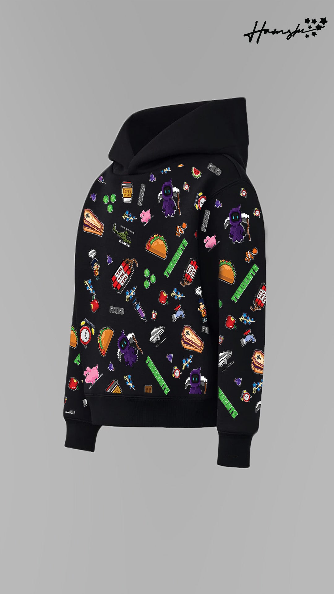 Emojis AOP Graphic Print Hoodie - Black