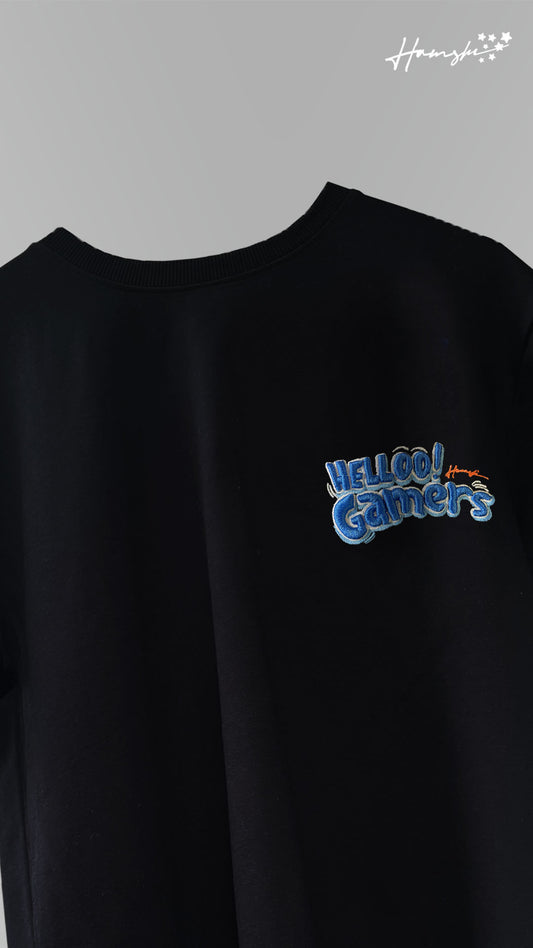 Hello Gamers -3D Embroidery T-shirt - Black