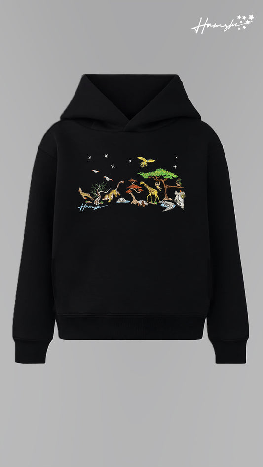 Wild Life Embroidery Hoodie - Black