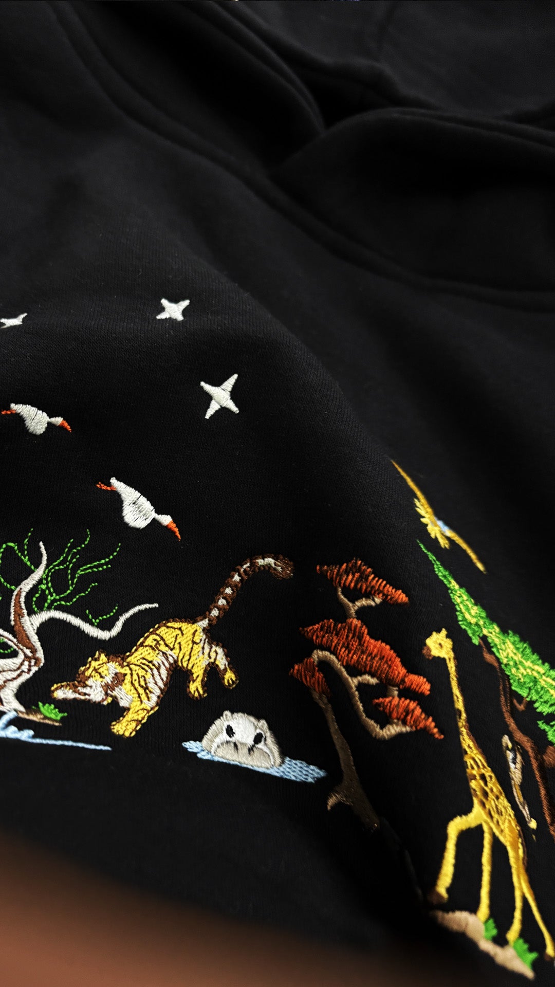 Wild Life Embroidery Hoodie - Black