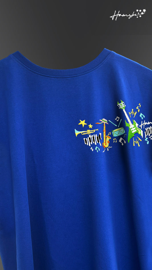 Music Embroidery T-shirt - Blue