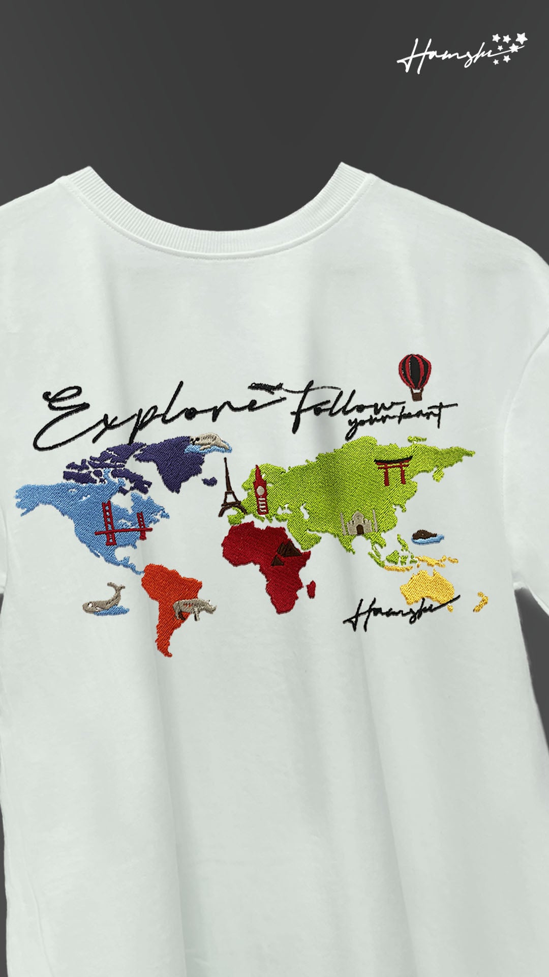 World Map Embroidery T-shirt - White