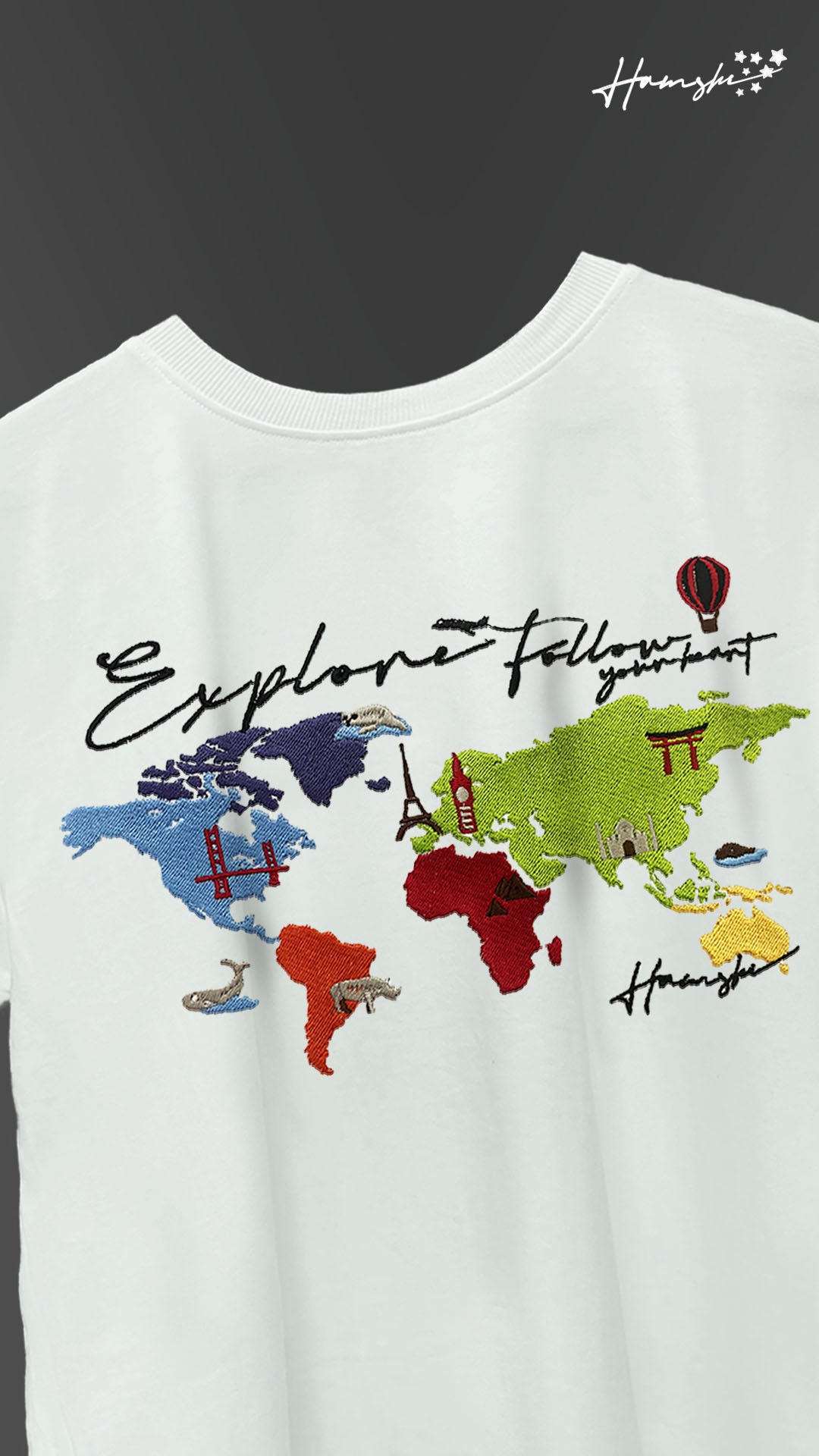 World Map Embroidery T-shirt - White