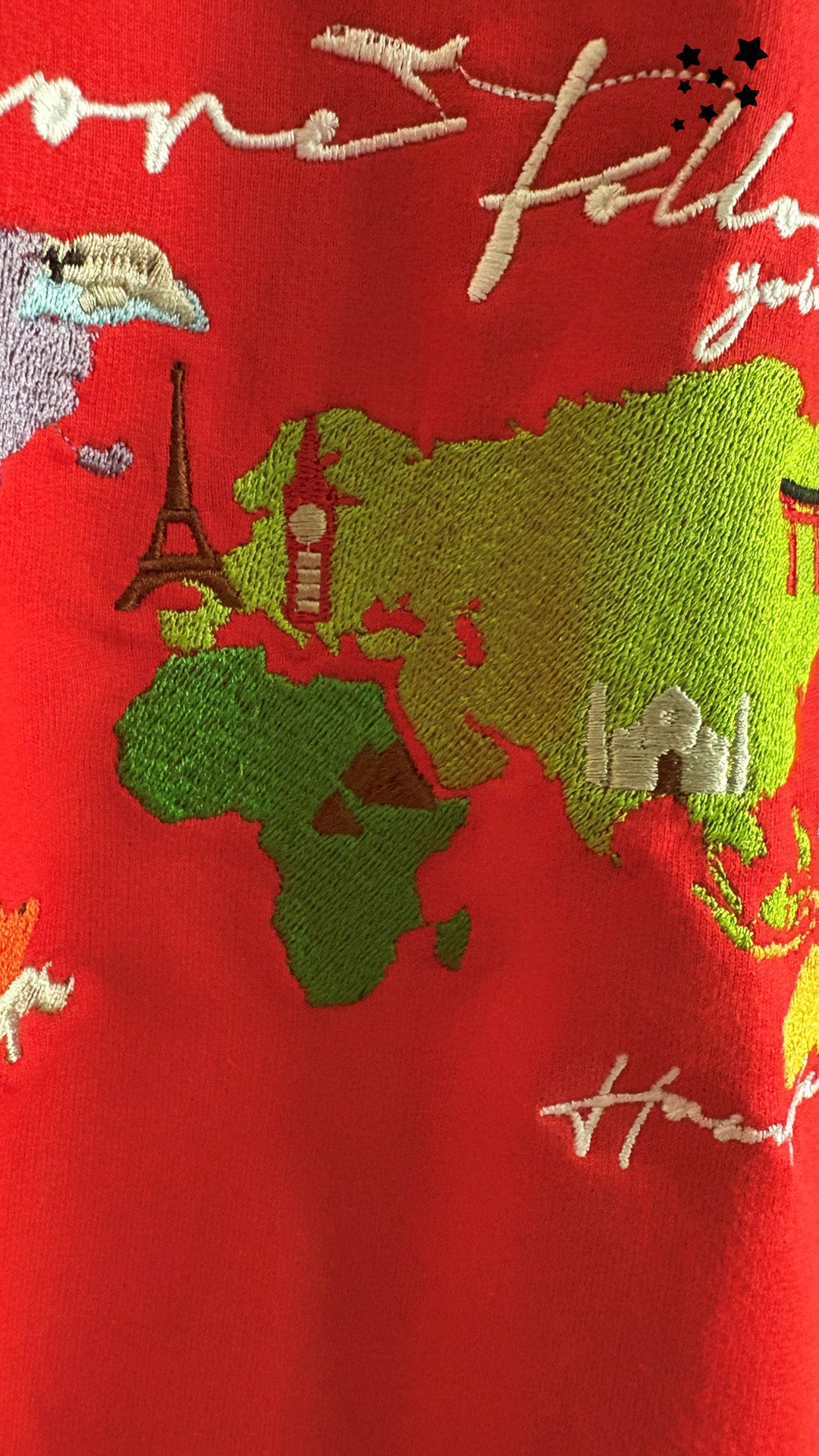 World Map Embroidery T-shirt - Red