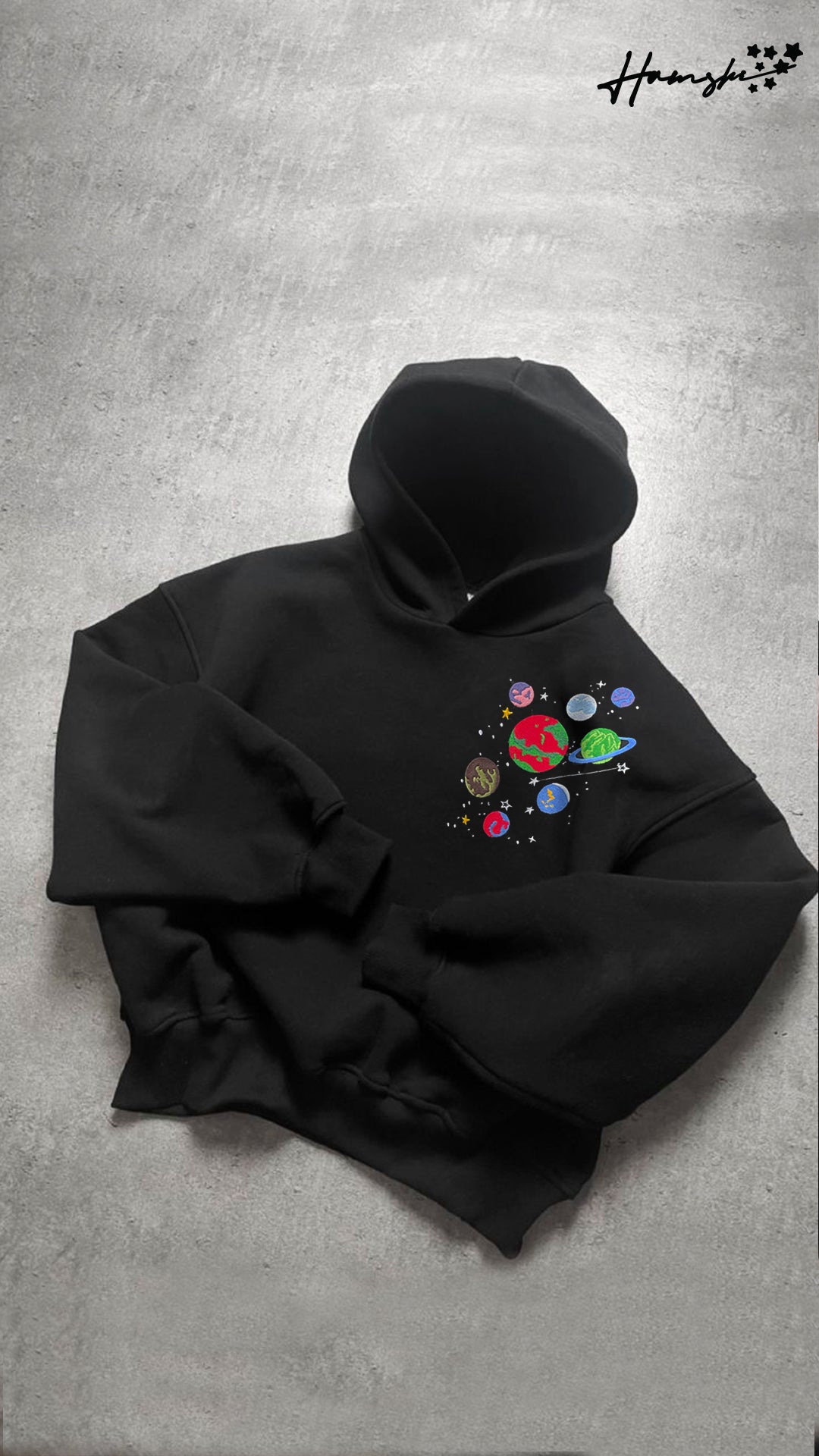 Galaxy Embroidery Hoodie - Black