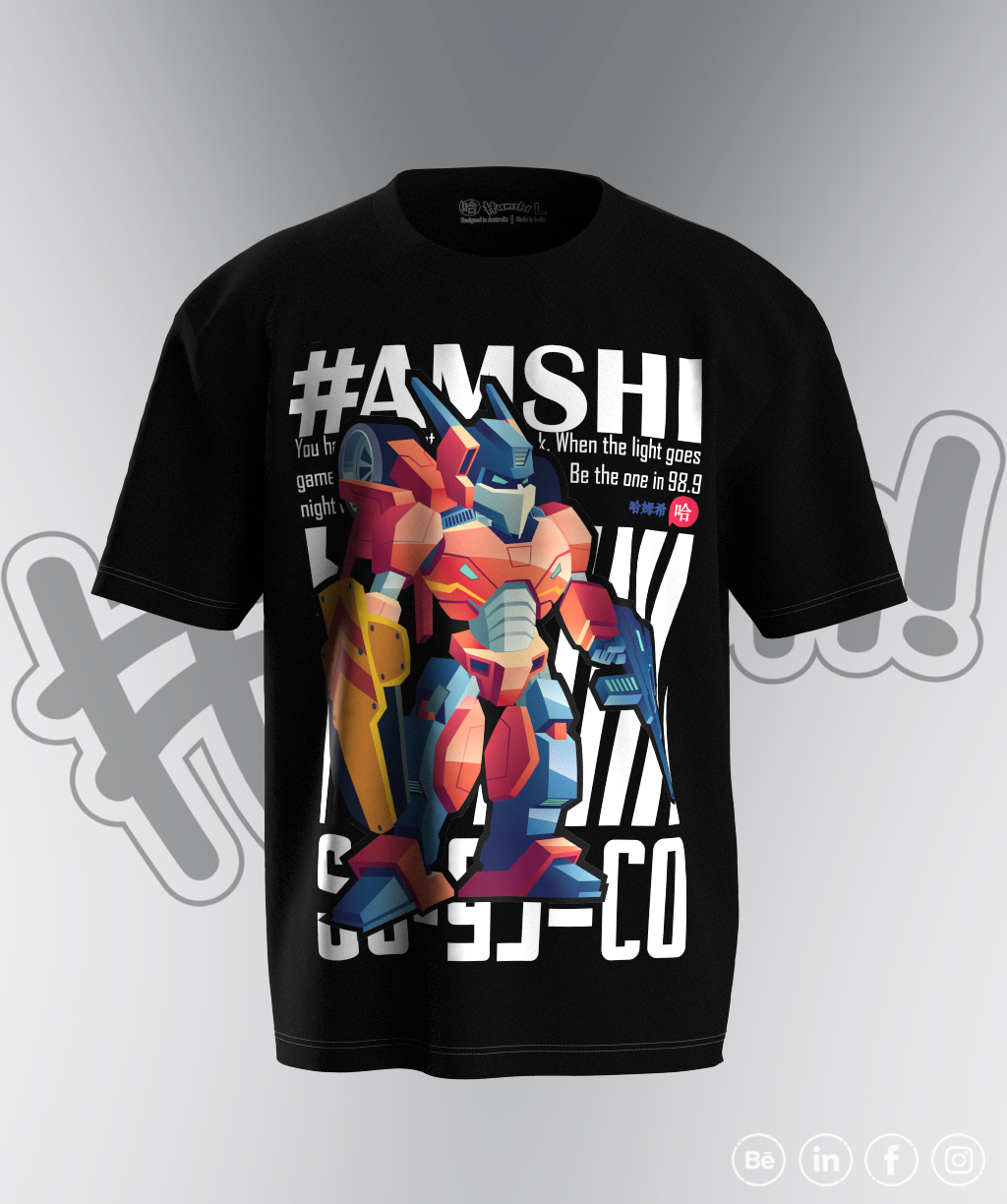 Robo fighter Print T-shirt - Black